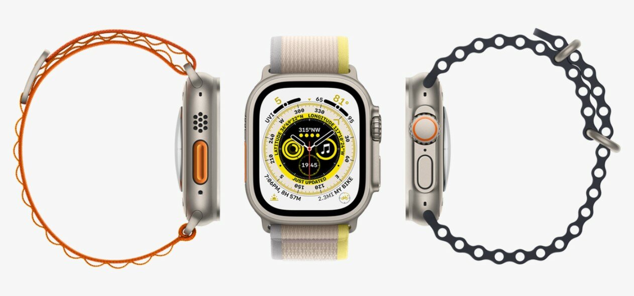 Smartwatch Apple Watch Ultra GPS + Cellular 49mm MNHK3WB/A pokazane różne paski