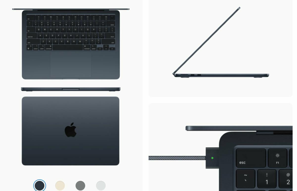Laptop Apple MacBook Air MLY13ZE/A 13.6'' Księżycowa Poświata, 16GB/256GB z różnych perspektyw