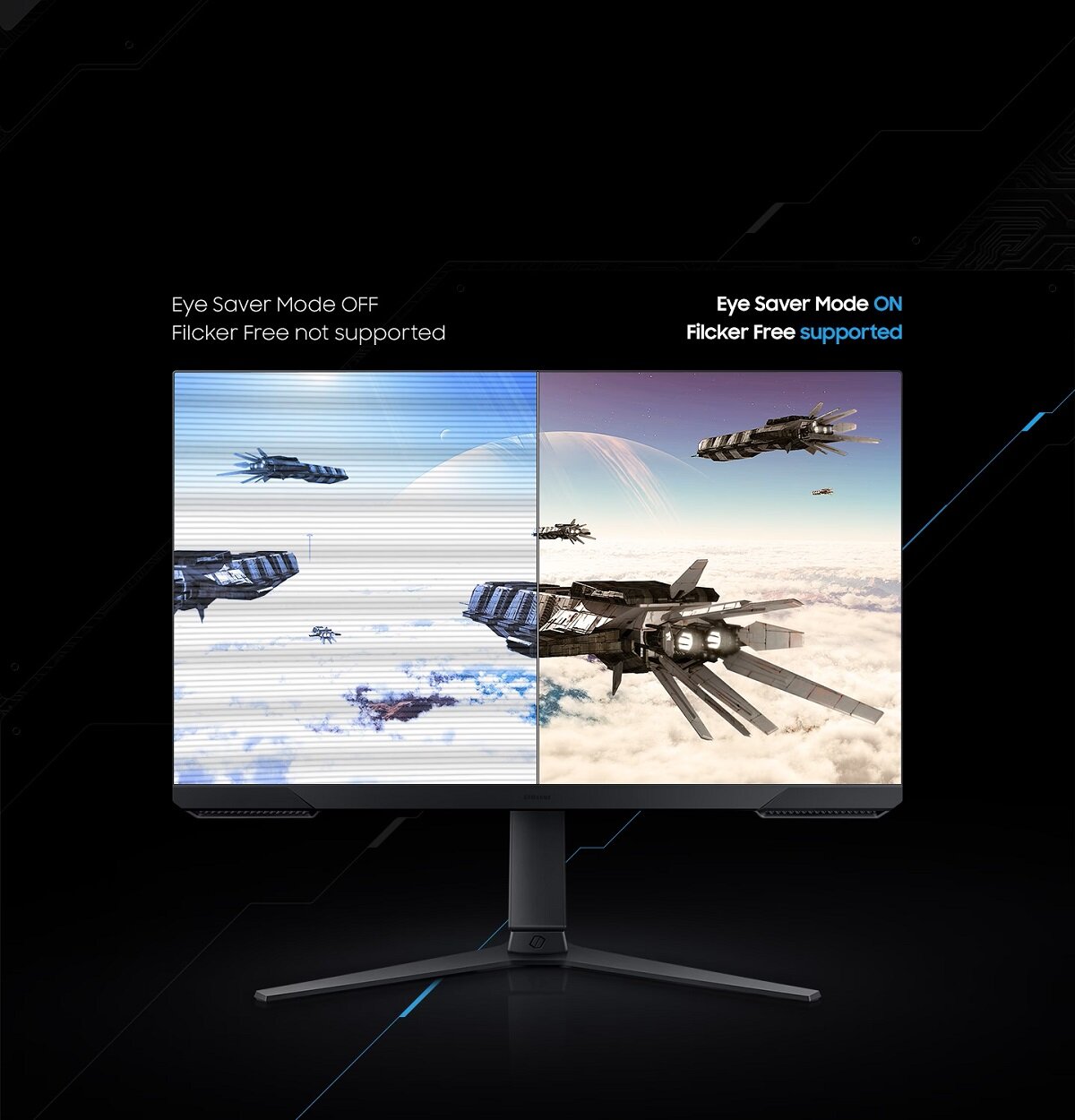 Monitor Samsung Odyssey G3A LS24AG300 24 144Hz prezentacja technologii Flicker Free 