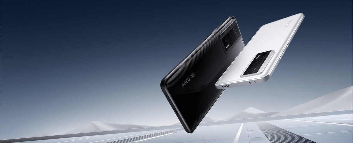 Smartfon Xiaomi POCO F5 Pro 12 + 256GB czarny tył dwóch telefonów biały i czarny
