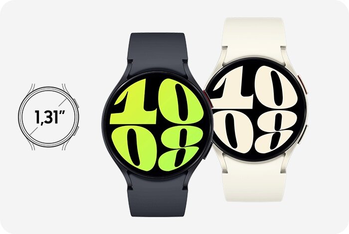 Smartwatch Samsung Galaxy Watch 6 SM-R935FZ LTE 40mm czarny pokazane dwa smartwatche frontem i ikona z wielkością ekranu
