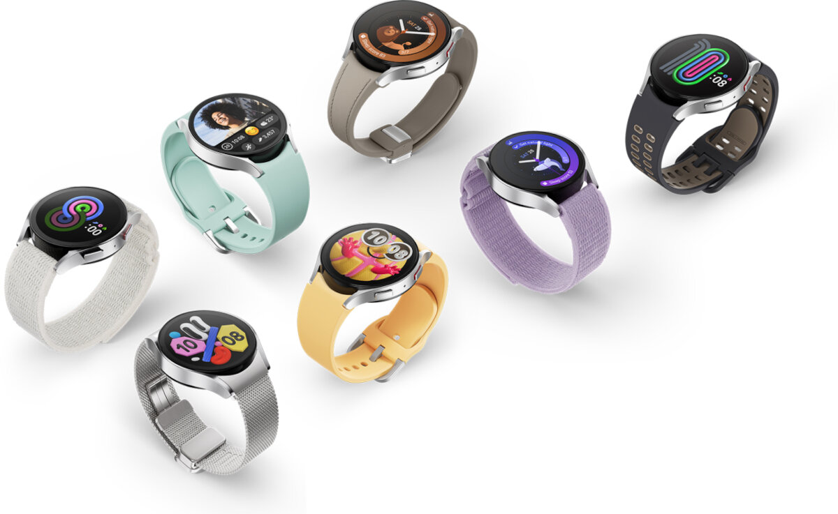 Smartwatch Samsung Galaxy Watch 6 SM-R935FZ LTE 40mm czarny pokazane zegarki z różnymi wersjami pasków wymiennych