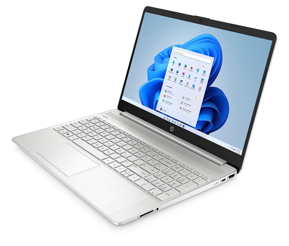 Laptop HP 15s-eq2134nw srebrny 15,6 widok pod skosem od przodu