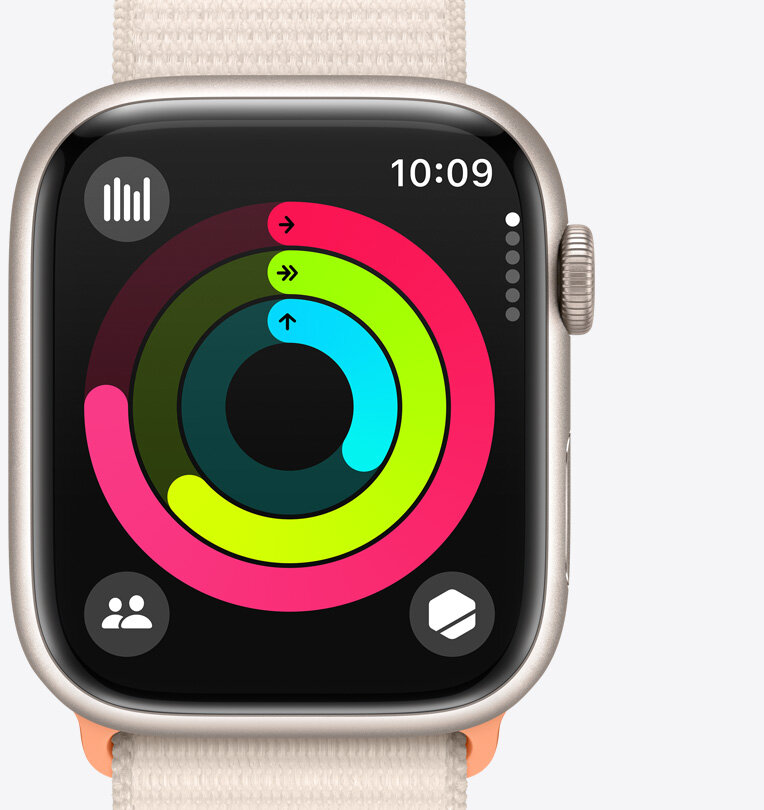 Smartwatch Apple Watch SE GPS 40mm północ aluminium S/M frontem z widocznym wskaźnikiem aktywności