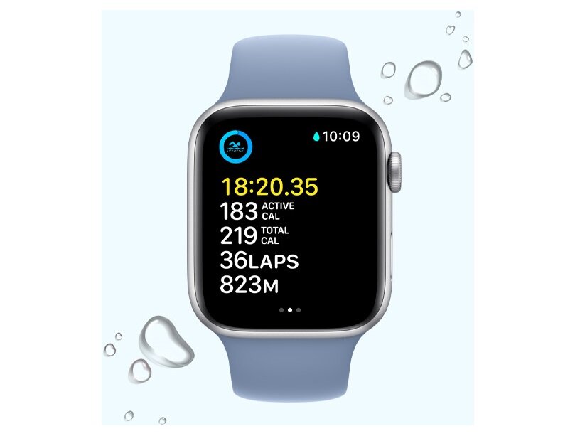 Smartwatch Apple Watch SE GPS 40mm północ aluminium S/M frontem z włączonym trybem wodnym