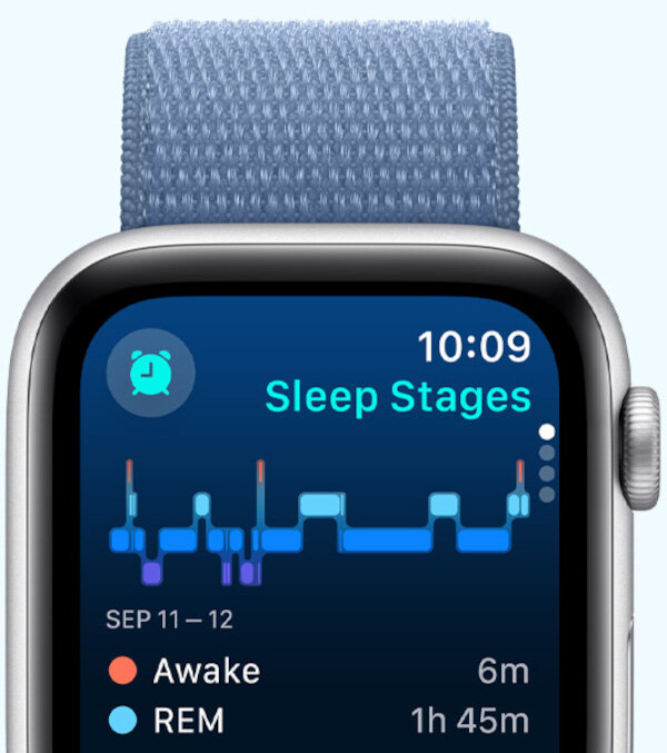 Smartwatch Apple Watch SE GPS + Cellular 44mm północ aluminium + sportowy pasek widoczna aplikacja sen