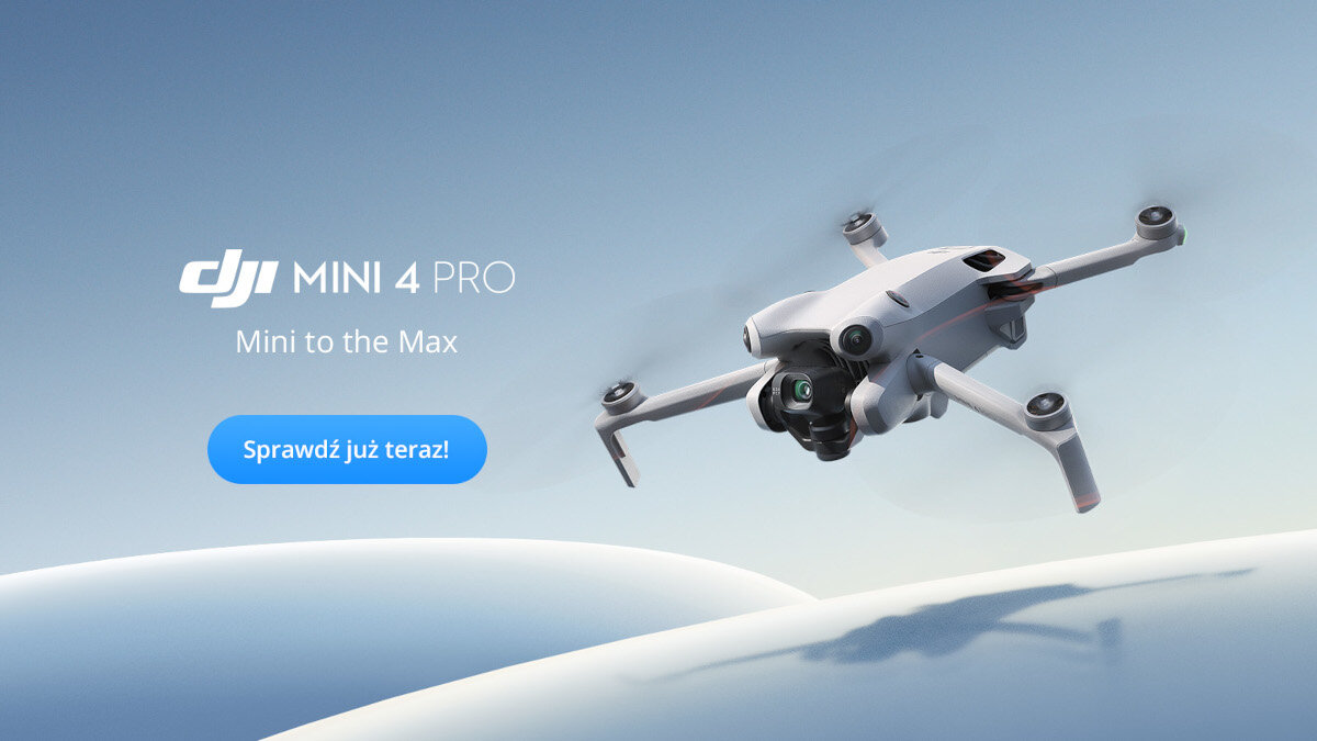 Dron DJI Mini 4 Pro (DJI RC 2) grafika przedstawiająca dron po skosie