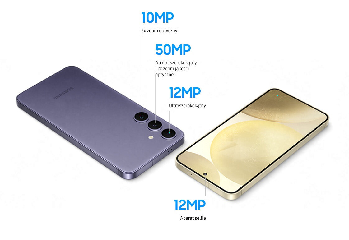 Smartfon Samsung Galaxy S24 SM-S921BD 8/128GB Szary grafika przedstawiająca dwa smartfony i ich aparaty